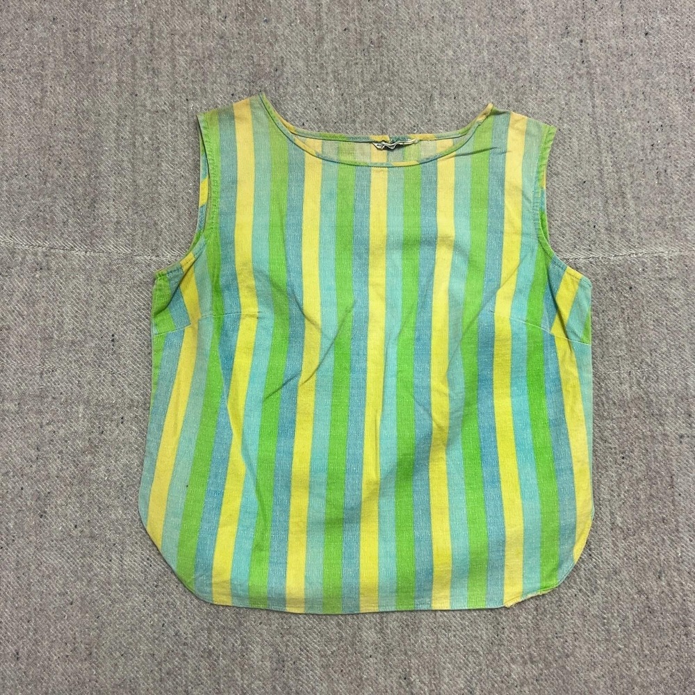 Vintage Miss Shamrock Top Women's 16 Green 1960s Striped